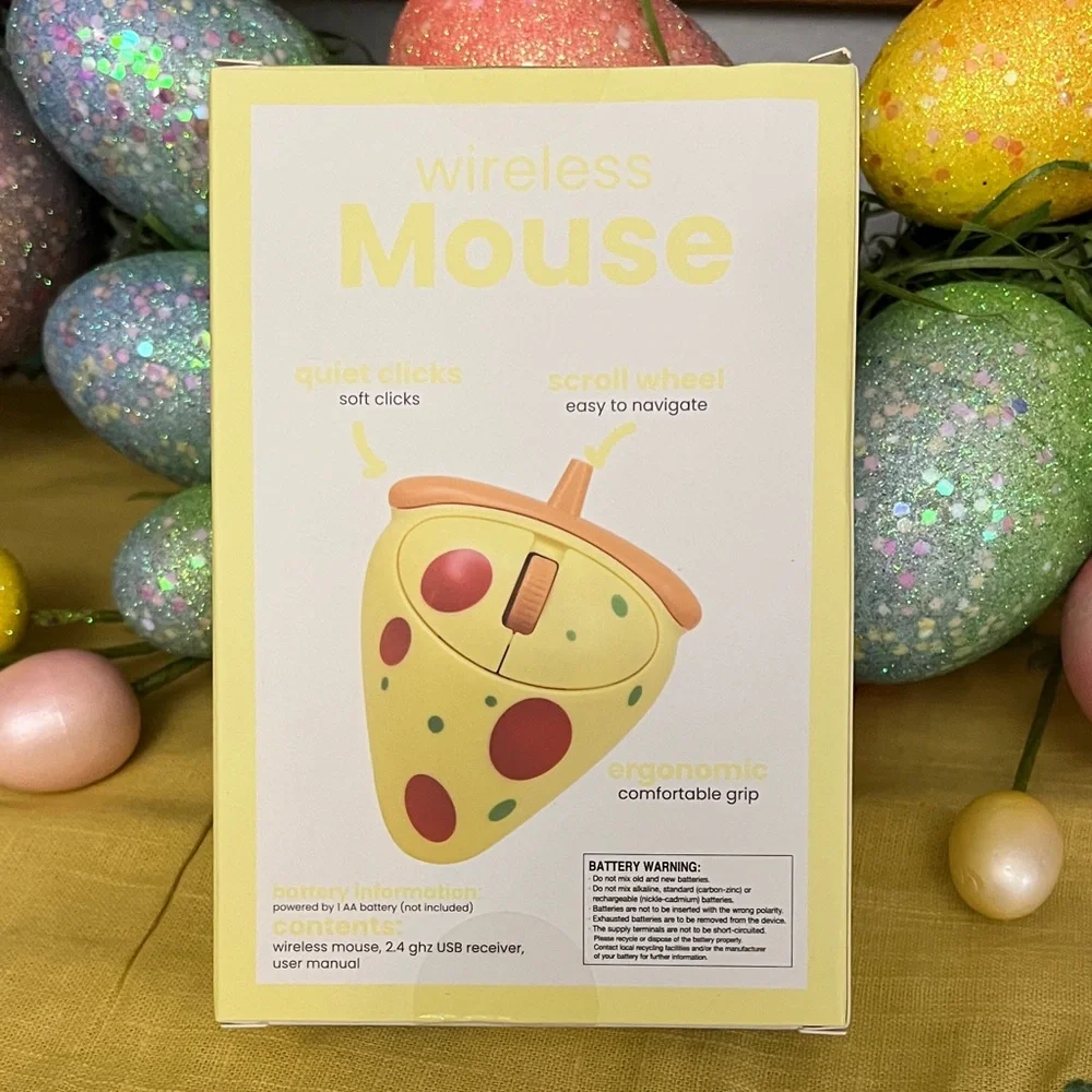 Pizza Slice Wireless Mouse - Yellow with Red & Green Accents